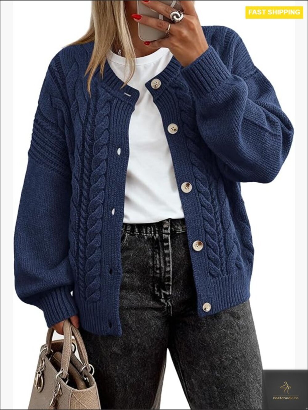 Chunky Cardigan Sweaters Button Long Sleeve Cable Knit Loose Fit Winter